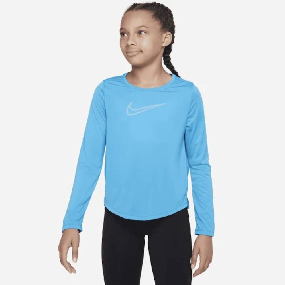 NEW Nike Dri-Fit Long Sleeve Swoosh Graphic Training Top Shirt Tee Girls XS NWT